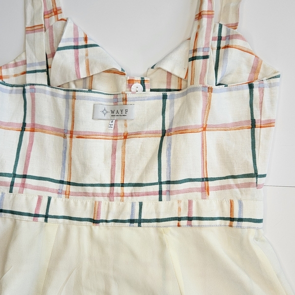 WAYF Summer Plaid Linen-Blend Checkered Button-Down Dress  S - Picture 6 of 10